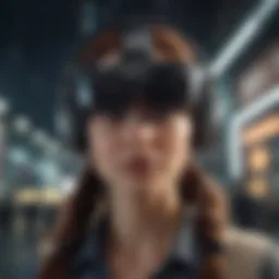 A sophisticated AR headset overlaying digital information in a real-world environment.