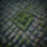 Aerial view of urban buildings with greenery