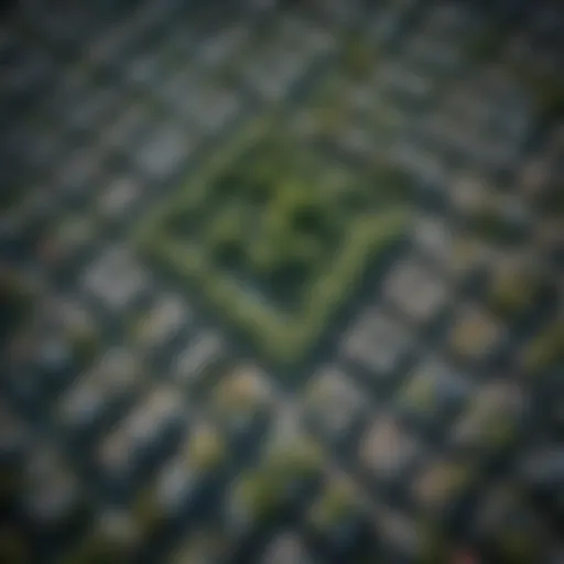 Aerial view of urban buildings with greenery