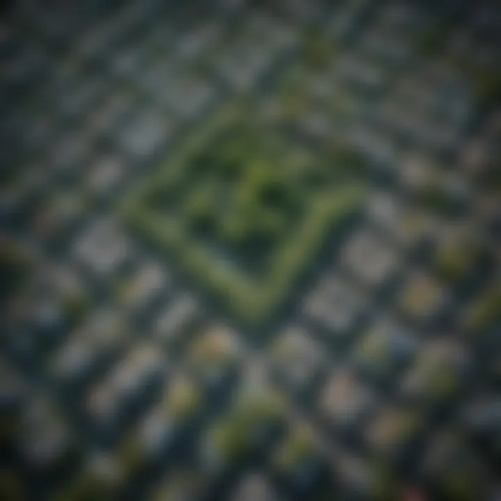 Aerial view of urban buildings with greenery
