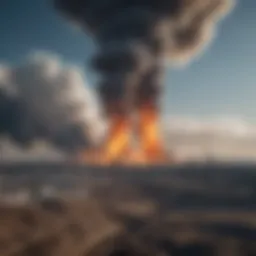 A striking visual representation of greenhouse gas emissions rising into the atmosphere.