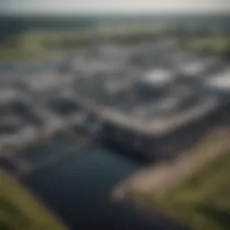Cross-sectional diagram of a sewage treatment plant