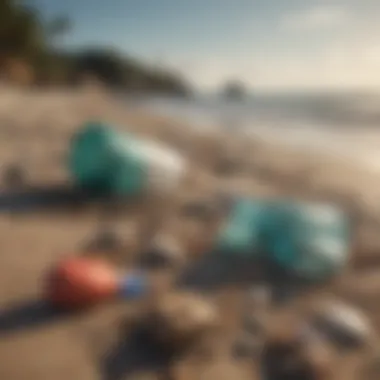 Environmental activists participating in a beach cleanup to combat ocean pollution.