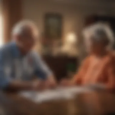 Discussing Healthcare Options An elderly couple discussing healthcare options in a comfortable setting