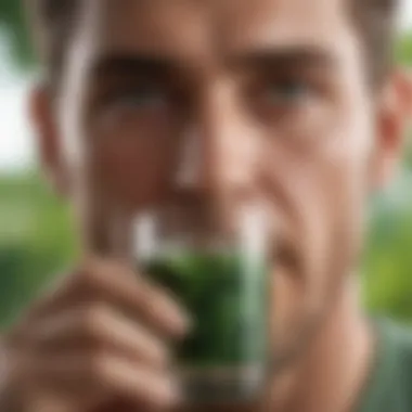 An individual enjoying a healthy lifestyle with a glass of EVL Greens blend