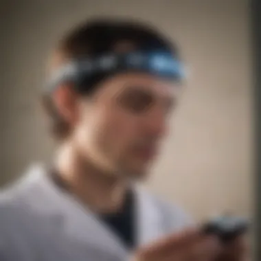 Healthcare professional utilizing a handheld EEG device in a clinical environment