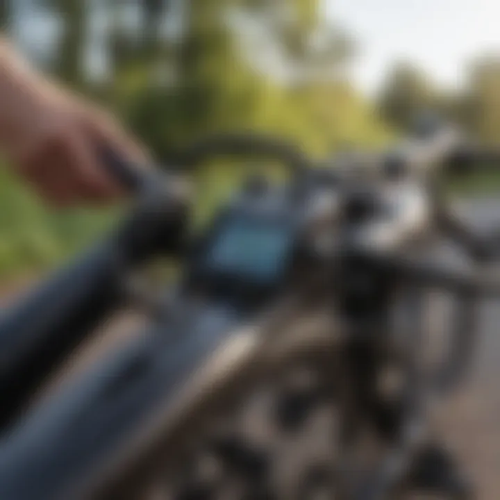 Close-up of the adaptive features and controls of a hybrid handcycle