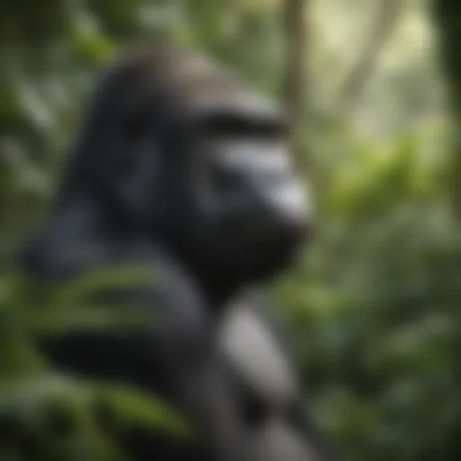 Majestic gorilla in the wild surrounded by lush greenery