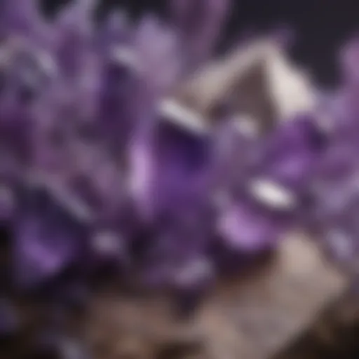A stunning close-up of amethyst crystals displaying varying shades of purple.