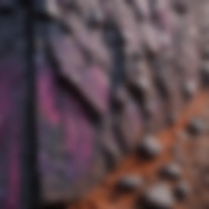 A geological cross-section showing the formation of purple basalt in a volcanic region.