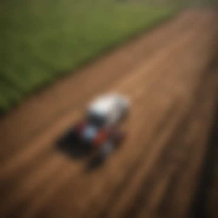 An aerial view of a smart farm integrating soil monitoring technology