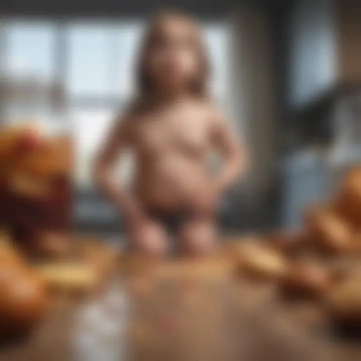 Illustration depicting environmental aspects contributing to childhood obesity.