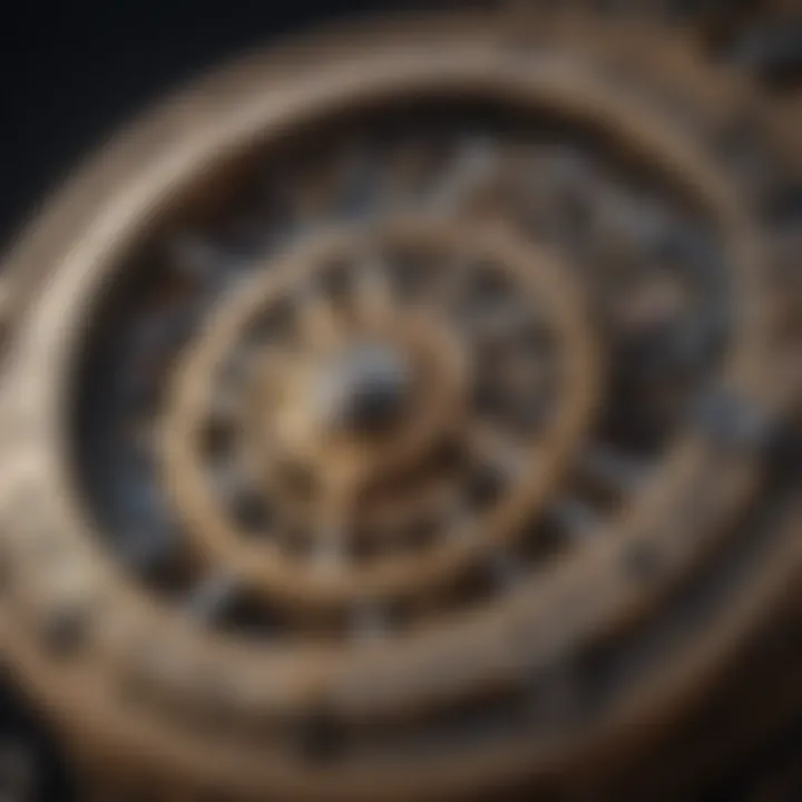 A close-up of the gears and mechanisms within an astronomical clock.