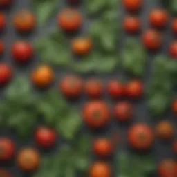 A close-up view of different tomato plant leaf types showcasing their unique shapes and textures