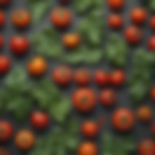 A close-up view of different tomato plant leaf types showcasing their unique shapes and textures