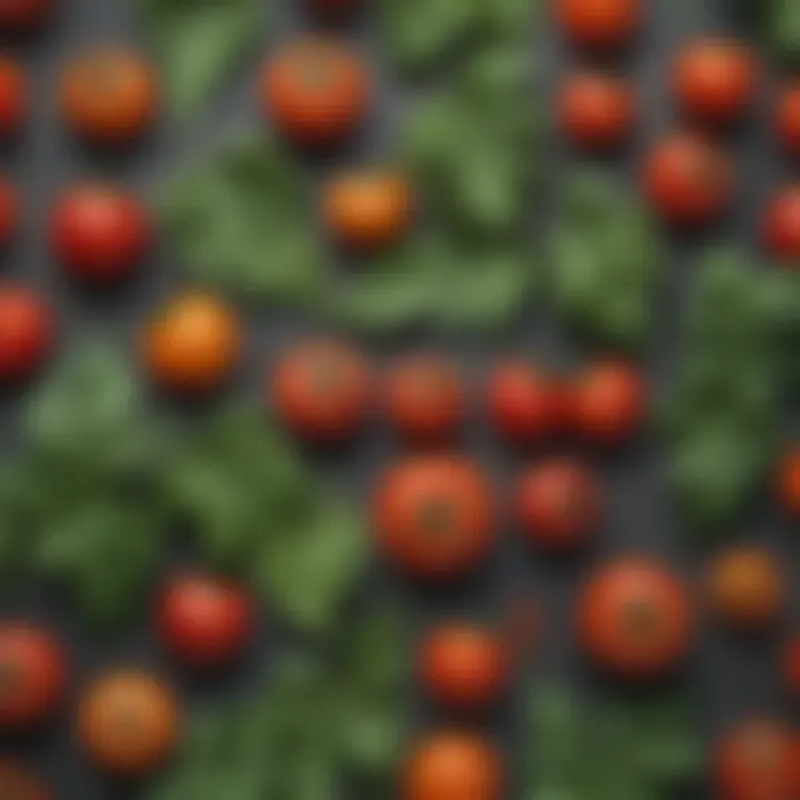 A close-up view of different tomato plant leaf types showcasing their unique shapes and textures