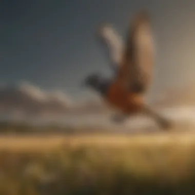 Grassland Bird Flight An expansive grassland habitat with birds in flight