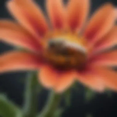 Pollination Mechanisms in Action Close-up of a flower demonstrating intricate pollination mechanisms with visiting insects