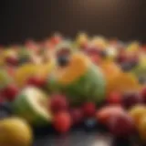 Colorful assortment of fresh fruits with a focus on sugar content