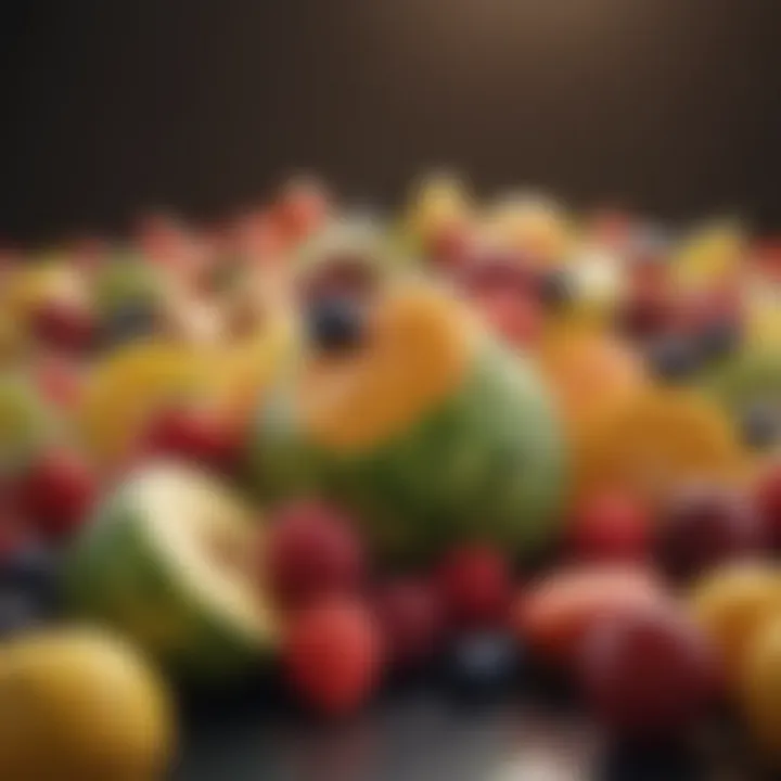 Colorful assortment of fresh fruits with a focus on sugar content