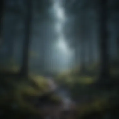 Mystical Forest Under Moonlight Dense forest bathed in soft moonlight