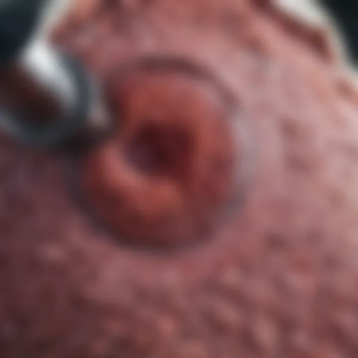 Detailed view of liver biopsy results under a microscope