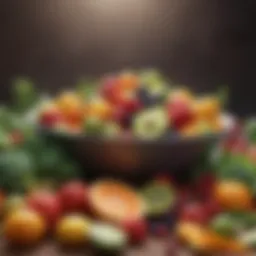 A vibrant spread of colorful fruits and vegetables showcasing their health benefits.
