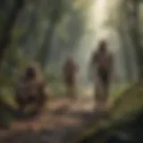 Illustration depicting early hominins in their natural environment
