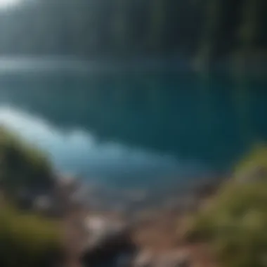 Depth and Size of a Lake A vast lake with varying shades of blue, illustrating its depth and size.