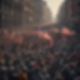 Illustration of a historical revolution scene depicting a crowd rallying for change