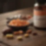 A close-up of dietary supplements on a wooden table