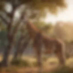 A majestic giraffe grazing in its natural habitat, showcasing the beauty of the species.