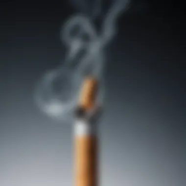 Cigarette Emissions and Respiratory Health Close-up of a cigarette with smoke swirling around