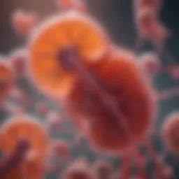 Illustration depicting complement activation in kidney pathology