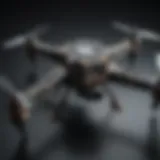 Close-up view of a small quadcopter showcasing its intricate design and components
