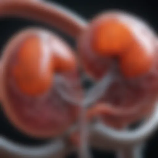 Illustration of kidneys with highlighted filtration process