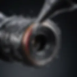Close-up view of an inkjet nozzle demonstrating its intricate design and structure.