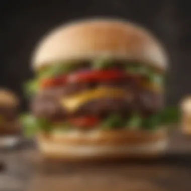 A visually appealing plant-based burger served on a rustic background.