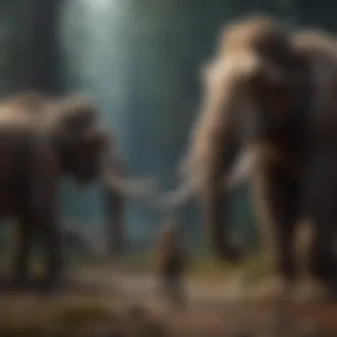 A comparative visualization of mammoths and their contemporary relatives, illustrating evolutionary links.