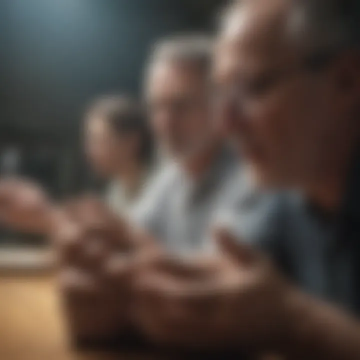 Emotional support group discussing post-amputation experiences.