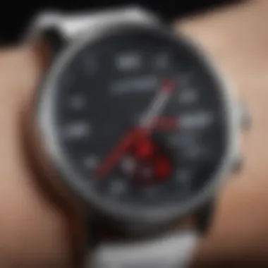 Close-up of wrist watch display showing blood pressure readings